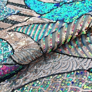 最新ファッション幾何学デザインスパンコール生地レース刺繍カラフルスパンコール生地 - Product Image 4