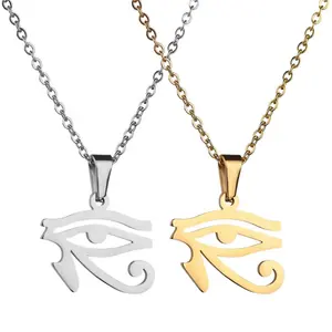 Cheap wholesale fashion gods power horus eye shape stainless steel silver or gold plated eye of horus necklace for men and women