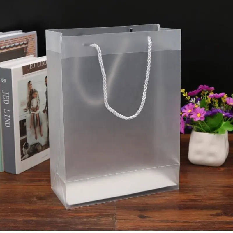 Custom plastic frosted tote bag PVC Transparent clothing gift packing bags