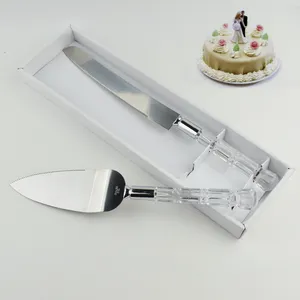 Attrezzi della torta di plastica di cristallo maniglia di alta qualità in acciaio inox di compleanno di cerimonia nuziale lungo la torta coltello e pala server set