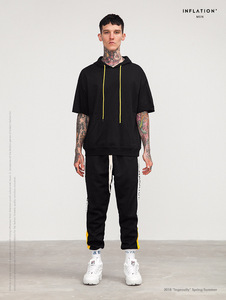 2019 Hommes 100% Coton hip hop vêtements à manches courtes veste noire avec chapeau - Product Image 3