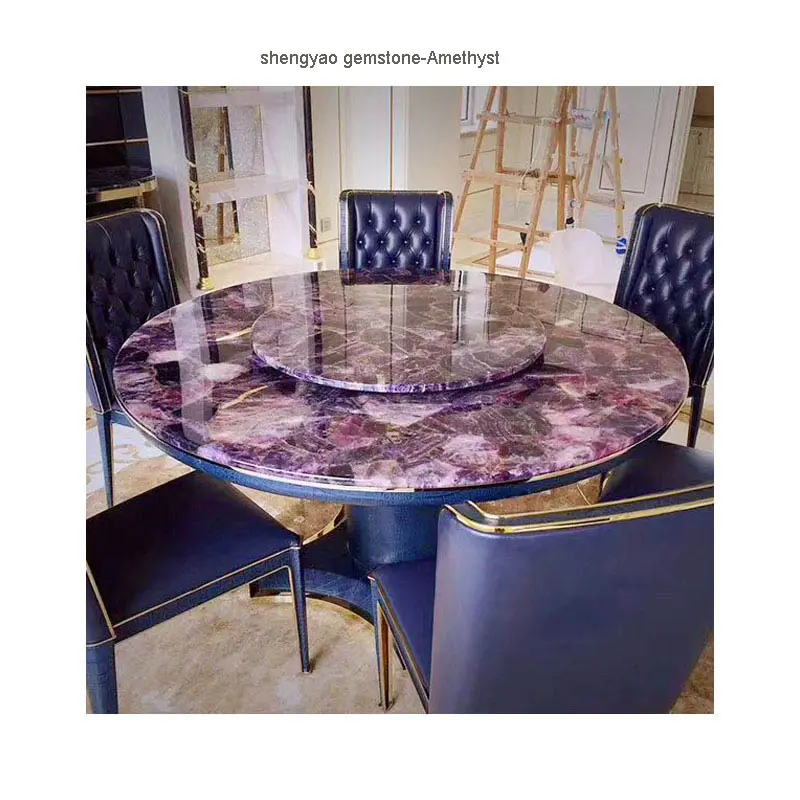 Spot Goederen Luxe Amethyst Quartz Crystal Slab Voor Werkbladen Ronde Eettafel