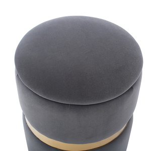Poggiapiedi Moderno Rotondo in Velluto <span class=keywords><strong>Grigio</strong></span> con Contenitore per Soggiorno, Camera da Letto e Hotel - Product Image 4