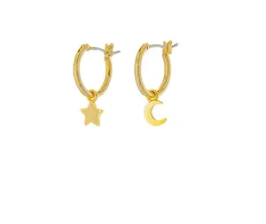 Boucles d'oreilles rayées en acier inoxydable plaqué or 18k, bijou en forme d'étoile lune et de foudre