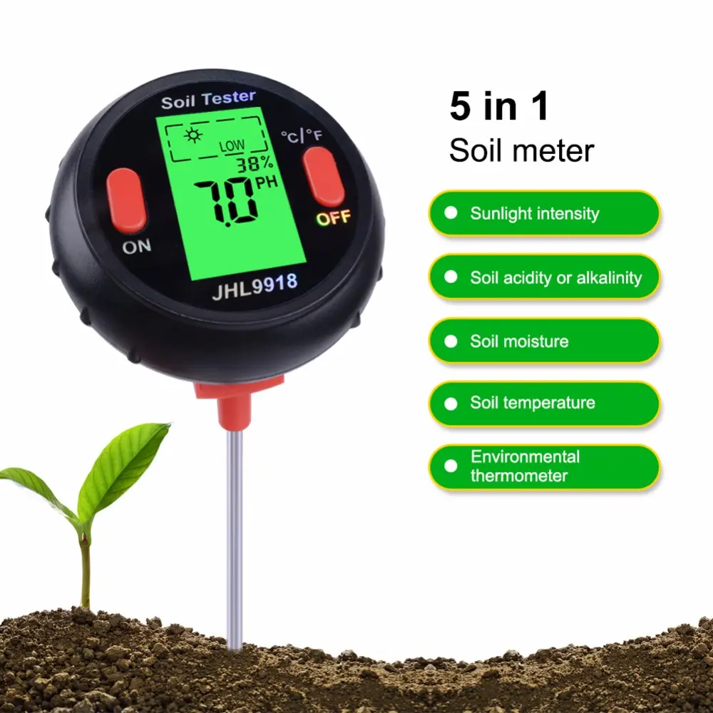 5 In1 Soil Teste Moisture Meter Light and PH Acidity Tester OEM digital soil moisture meter