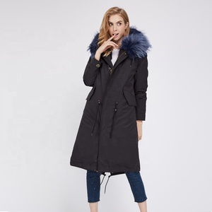 2018 mujeres 110 cm de lujo negro Real de piel de zorro desmontable forro abrigo - Product Image 1