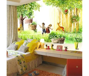 Hand-painted tree Wallpaper murals Children Garden boy and girl Catch butterflies image wall murals