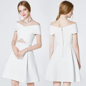 Quảng Châu Dresses Phụ Nữ Phụ Nữ Thanh Lịch Mùa Hè Màu Trắng Tắt Shoulder Sexy Câu Lạc Bộ Ăn Mặc