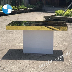 طاولة عروس مستطيلة ذهبية بمرآة لتزيين حفلات الزفاف - Product Image 3