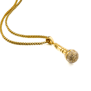<span class=keywords><strong>Collana</strong></span> con Ciondolo Microfono in Acciaio Inossidabile Placcato Oro 18K con Strass, Gioielli Artigianali Wolf Fashion per Uomo e Donna - Product Image 3