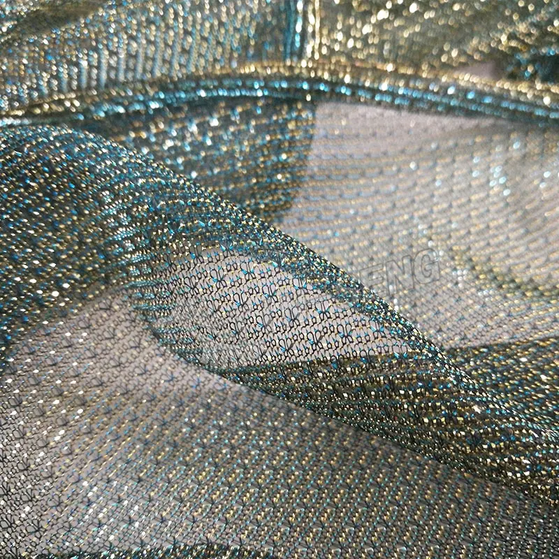 싼 Metallic 실 니트 Mesh 순 도매, 두 톤 Shiny Bright Metallic Fishnet Fabric from 틴 셍