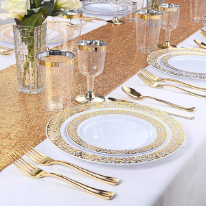 Ensemble de <span class=keywords><strong>vaisselle</strong></span> en <span class=keywords><strong>plastique</strong></span> or pour fête de mariage et ensemble de couverts assiette fourchette cuillère en <span class=keywords><strong>plastique</strong></span> jetables - Product Image 3