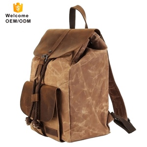 Bajo MOQ de moda los hombres pequeño mini lona encerada bolsa de bolso de cuero genuino de las mujeres mochila para portátil - Product Image 5