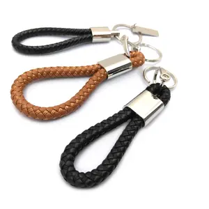 high quality leather woven keychain blank plain embroidery keychains key chian key ring for key bag