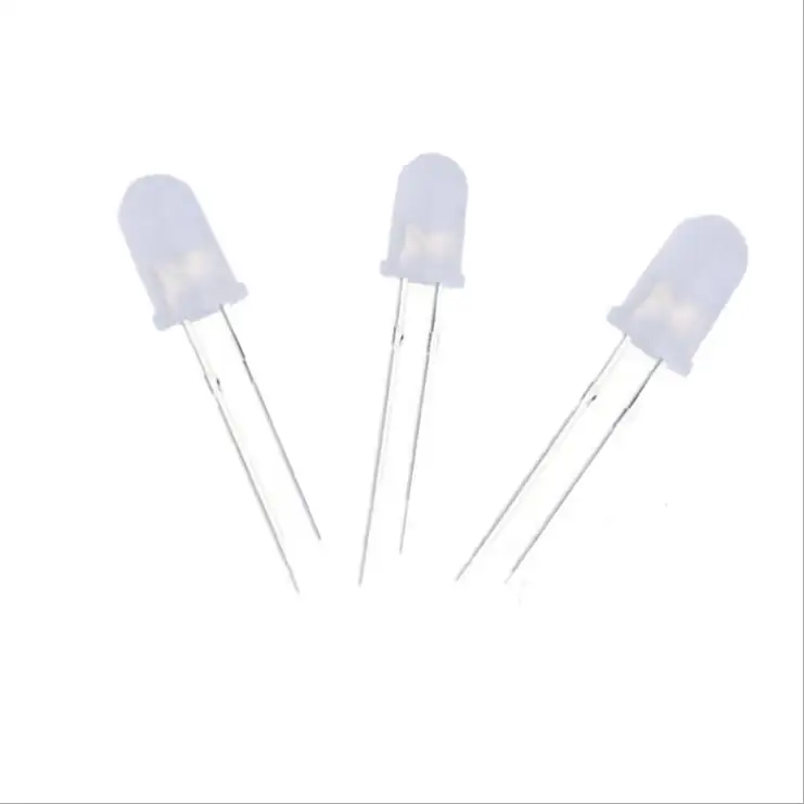 Diffused LED F5 5 Mm Putaran Bentuk Kepala Kaki Panjang Putih LED Diode 2 Pins DIP Sorot