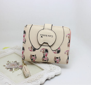 Mignon petit chat sac à main, gland zipper imprimer courte bande <span class=keywords><strong>dessin</strong></span>ée <span class=keywords><strong>femme</strong></span> portefeuille - Product Image 1