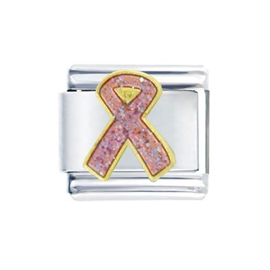 In acciaio inox nastro rosa Cancro Al Seno di Avviso di Emergenza Medica italiana di fascini per i braccialetti - Product Image 1