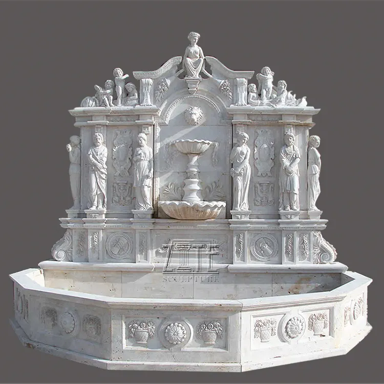 Estatua de fuente de agua de pared de mármol de piedra grande para decoración de jardín