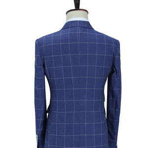 Tweed <span class=keywords><strong>uomo</strong></span> blazer colore blu giacca gilet pantaloni vestiti per matrimonio Veste Homme Pour Mariage Plaid doppiopetto abiti da <span class=keywords><strong>uomo</strong></span> - Product Image 5