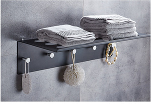 Cuarto de baño de pared hueca montado <span class=keywords><strong>negro</strong></span> estante de toalla con cinco gancho - Product Image 3