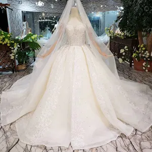 Robe de mariage musulman de luxe, longue traîne, avec manches en cape, modèle HTL389, 2019