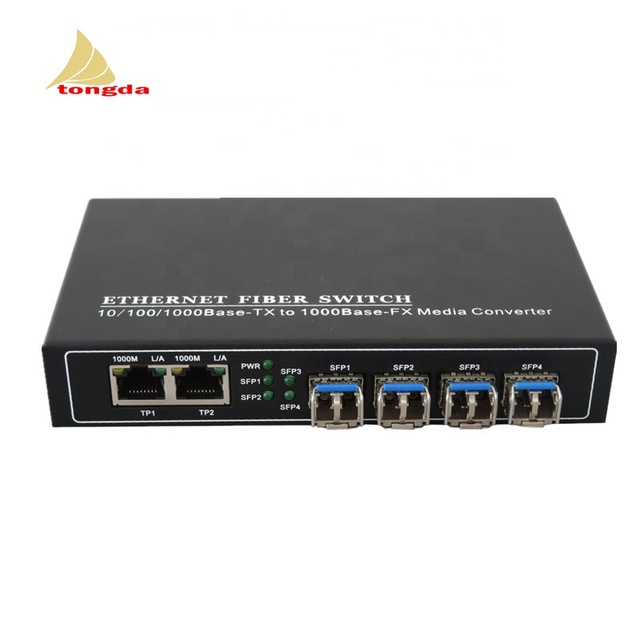 Hot Selling 1000Mbps Gigabit Ethernet Optical Fiber Switch 2 RJ45 Ports & 4 SFP Fiber Optical Switch