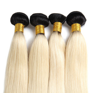 1B 613 Blonde <span class=keywords><strong>Noir</strong></span> Racines <span class=keywords><strong>Ombre</strong></span> Couleur Remy Brésilien <span class=keywords><strong>Cheveux</strong></span> Raides Armure Faisceaux Avec Pré Plumée Oreille à - Product Image 3