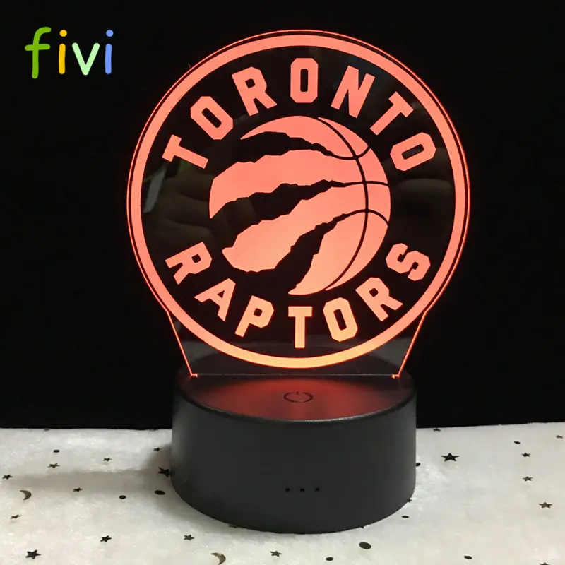 LED NBA Team Toronto Raptors 3D Optical Illusion Smart 7 Colors Night Light Table LampとUSB Power Cable