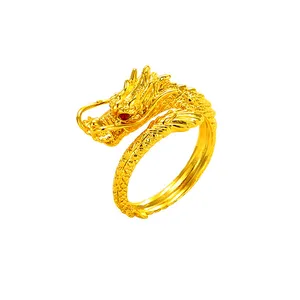 AR9032001 xuping cool alloy chinese dragon head ring, plated 24k golden dragon jewelry