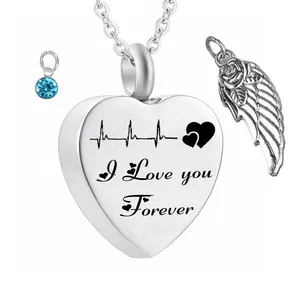 Elettrocardiogramma Ciondolo ali Cremazione ti amo Per Sempre Birthstone Memoriale Urna Ciondolo personalizzato Ceneri Keepsake