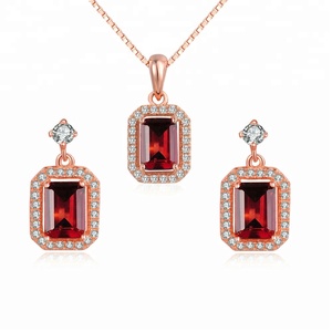 Las mujeres <span class=keywords><strong>natural</strong></span> <span class=keywords><strong>granate</strong></span> pendiente colgantes de collar de piedra real conjunto de joyas de plata 925 - Product Image 1