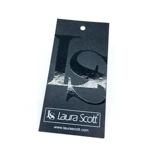 Tùy chỉnh in UV may màu đen Thẻ các tông giấy treo tag sang trọng hangtags cho quần áo hangtag và sản phẩm Swing tag