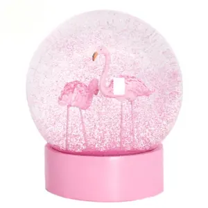 Grosir bola salju dunia-Grosir Hadiah Valentine Kustom Bola Air Glitter Bola Air Resin Flamingo Salju Globe