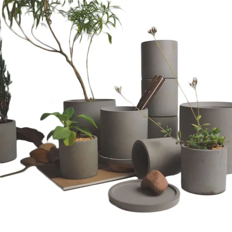 Rinde geriffelte natürliche zement gärten töpfe formen/indoor beton topf für sukkulente