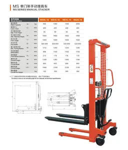 Kinh Tế Khung Duy Nhất 500KG Đến 2000KG Lift Cao 1600 Mét Thủy Lực Bằng Tay Stacker