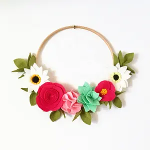 Handmade artificial felt flowers hanging wreath for wall door decoration