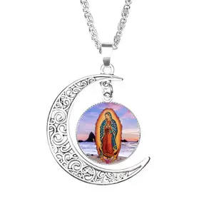 Toptan katolik Virgen Mary fotoğraf kolye hıristiyan İncil Motif hilal ay Our Lady Of Guadalupe kolye kolye