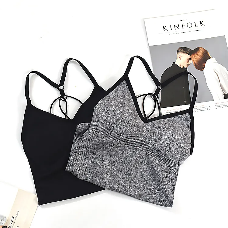 คุณภาพสูง Cross Back Seamless ผู้หญิง Tank Top สบาย Camisole แบบถอดได้ Bra