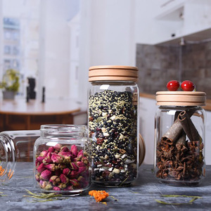 Clear Glass Canister Snack Sugar Treat Tea Storage <strong>Jar</strong> Wooden Lid Kitchen Decor Storage <strong>Spaghetti</strong> <strong>Jar</strong> - Product Image 6