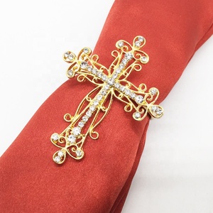 Hochzeits dekore Strass Metall gehämmert Kreuz Servietten ring - Product Image 2