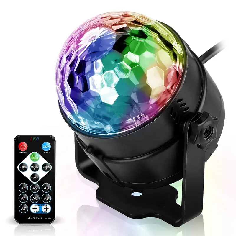 Boule Disco lumineux RGB 6W, lumière led, 7 couleurs, son, projecteur Laser, effet d'éclairage de scène, lampe, noël KTV, fête de musique