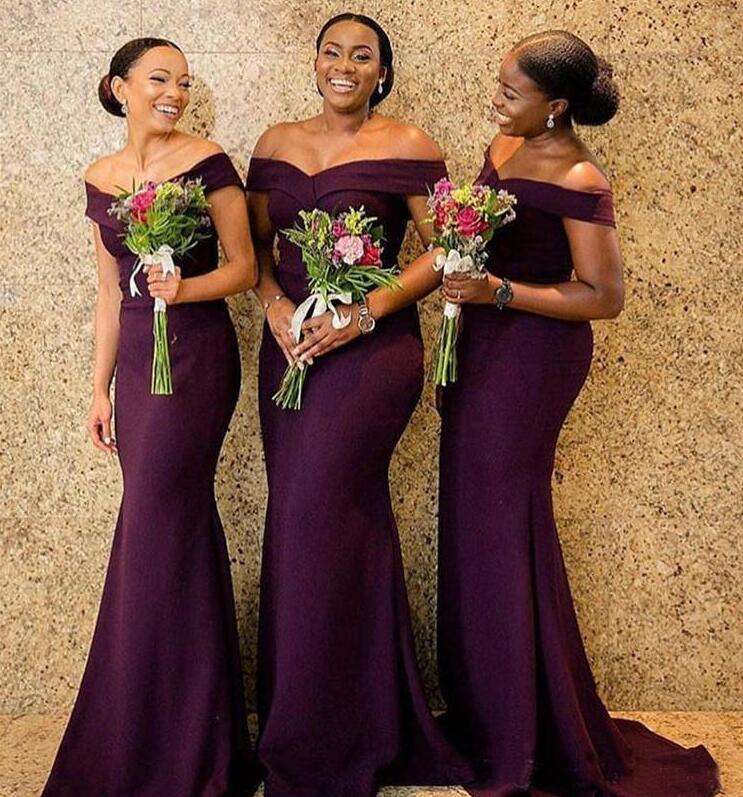 Long Purple Satin Bridesmaid Dresses Elegant Stylish