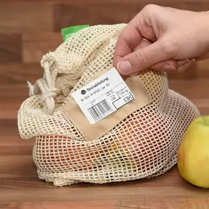 2023 Eco friendly Food Grade Reusable Grocery Cotton Mesh Bag with 100% Organic Cotton for Vegetable Fruit