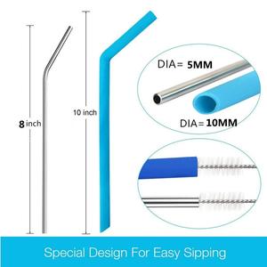 Ống Hút Lớn Có Thể Tái Sử Dụng Cho Cốc Uống 30 Oz 6 Chổi Bằng Thép Không Gỉ Silicone S + 2-<span class=keywords><strong>Flexi</strong></span> Siêu Dài, 10" - Product Image 2