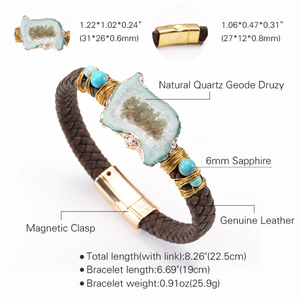 Natural de cuarzo en forma de cueva de <span class=keywords><strong>cristal</strong></span> Druzy envuelto de cuero imán pulsera de hebilla - Product Image 5