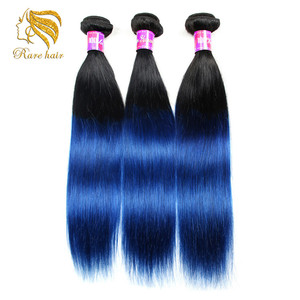 Fantasía del pelo recto liso tejido teñido, color ombre azul tejido Vivi pelo humano, pelo recto peruano 5 aaaaa - Product Image 1