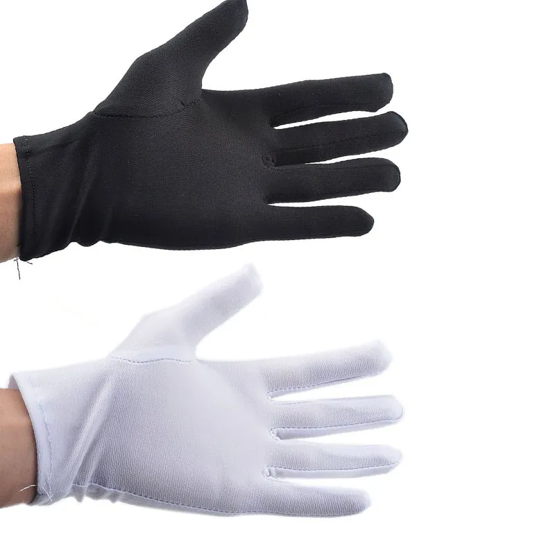 Gants en Spandex pour hommes et femmes, accessoire de Protection solaire, blanc, noir, étiquette, fin et court, extensible, pour danse, Sexy, à la mode, collection été