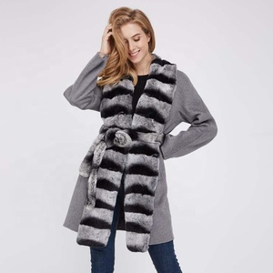 Las mujeres de invierno genuino abrigo de lana con Chinchilla Color cuello de piel de conejo Rex - Product Image 1