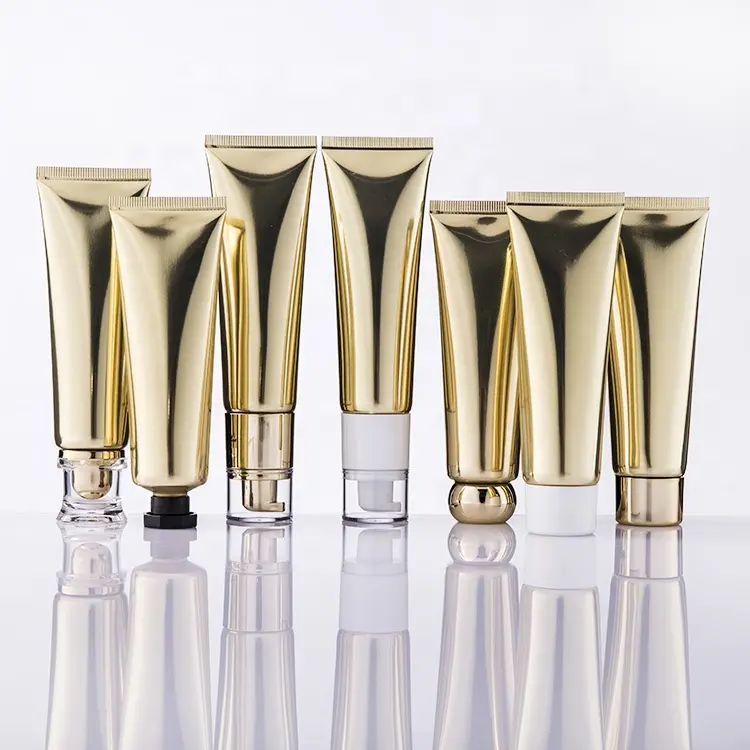 Stock Short Leadtime Luxus 50ml Golden Laminated Aluminium Tube mit verschiedenen Deckeln Pumpe