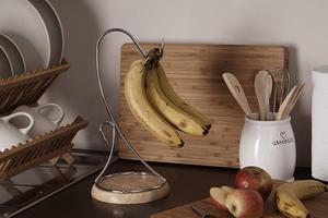 Houselin-Soporte de exhibición de plátano y uva de bambú, gancho de madera maciza, colgador de frutas y verduras, estante de alambre cromado para auriculares - Product Image 3